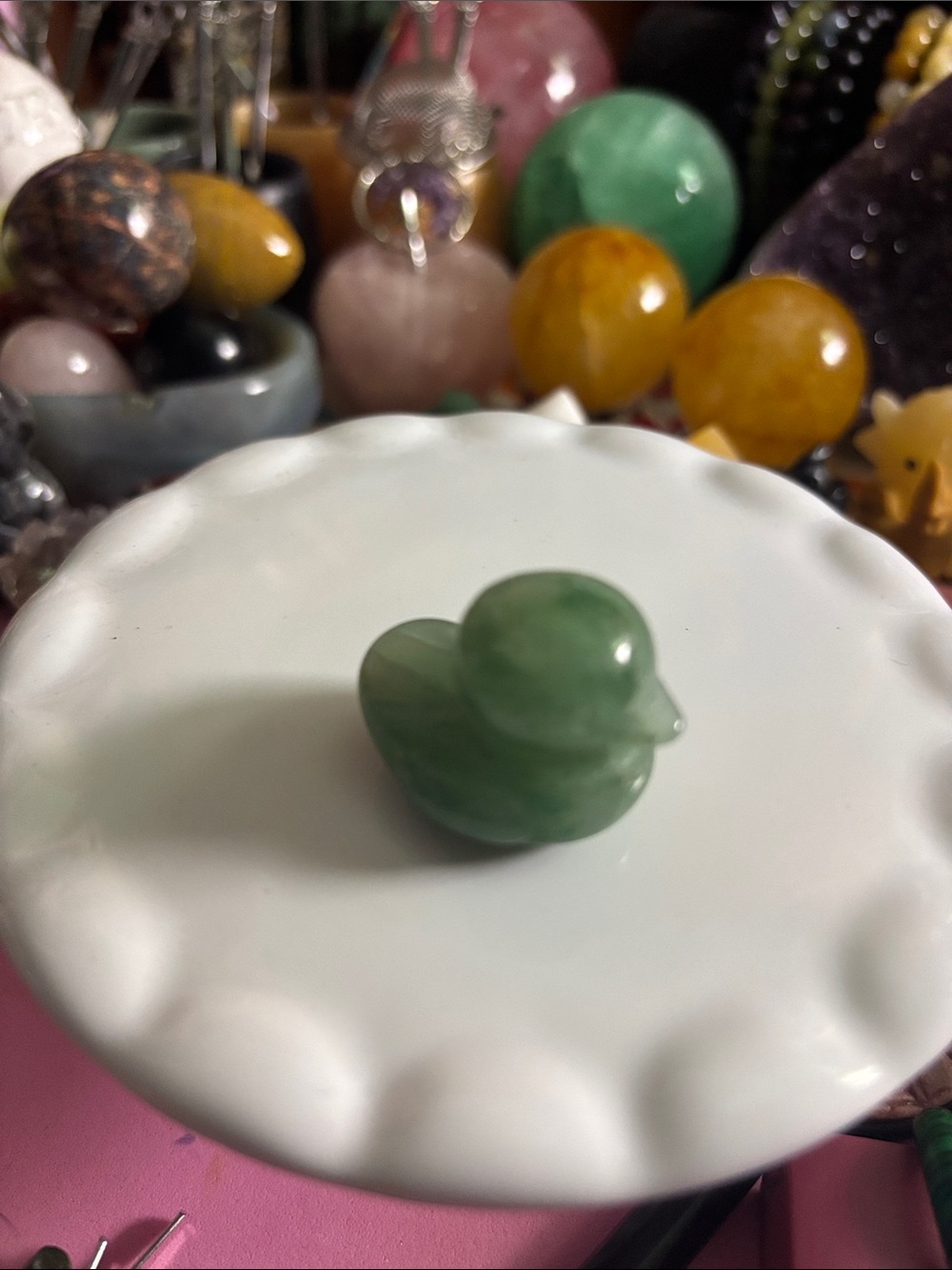 Green Jade Duck Carving - Small Polished Stone Figurine